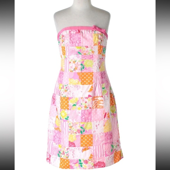 Lilly Pulitzer Dresses & Skirts - 👗LILLY PULITZER VTG Retro 90s Quilted Patchwork Strapless Dress Sz 2 Pink NWOT